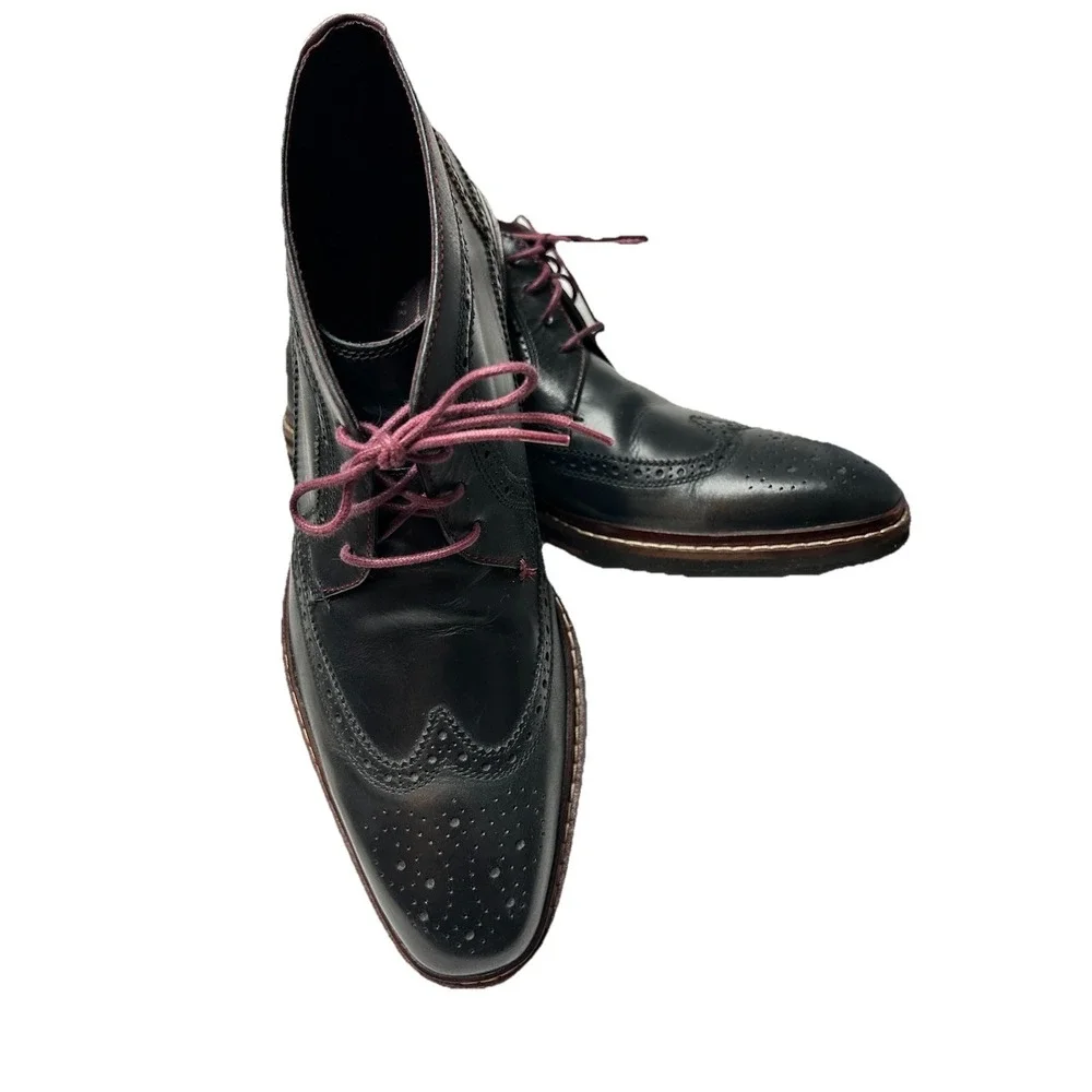 Ted Baker Cinika Wingtip Chukka Boots Men's 10.5 Navy Black Leather‎ Brogue